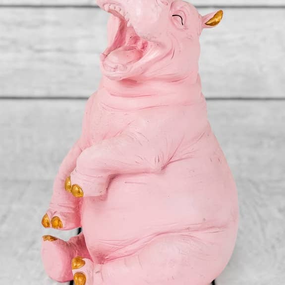 Leende flodhest – rosa figur med gulldetaljer – bilde 2