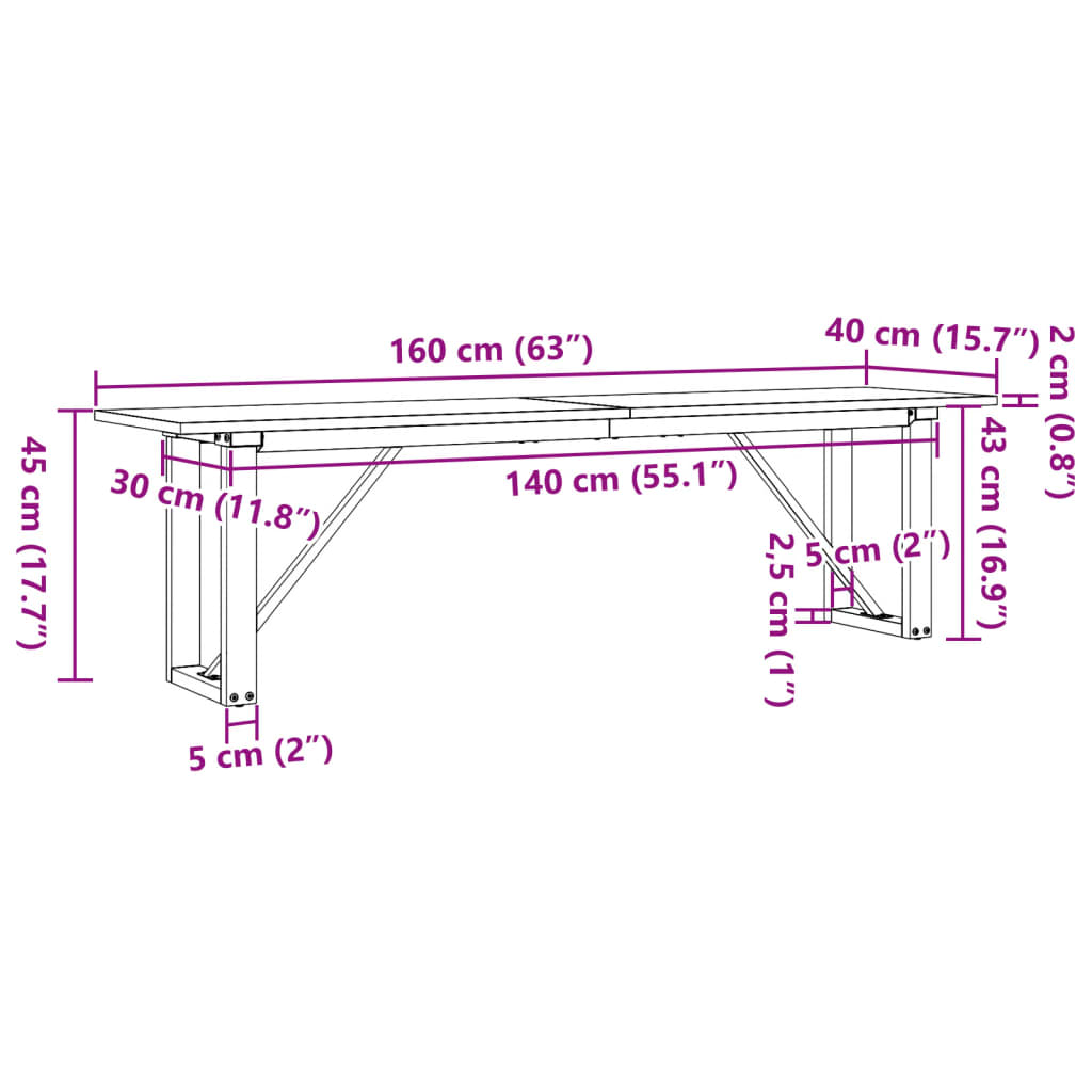 Langt sofabord i heltre furu 160x40x45 cm