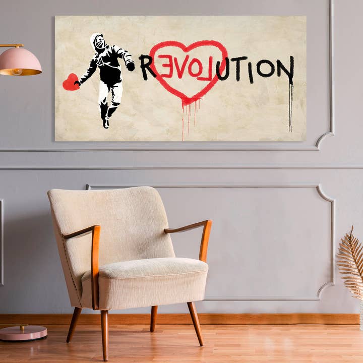 Revolution – lerretstrykk med graffitiuttrykk – miljøbilde