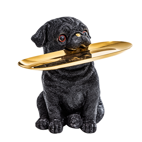 Mops med brett – svart figur med gullfarget brett fra McGowan & Rutherford